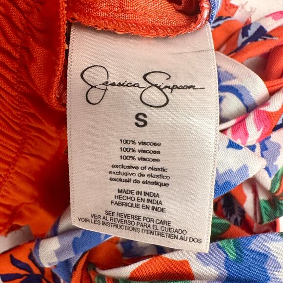 JESSICA SIMPSON Dillards Orange & Blue Floral Jumpsuit Romper – Small - Picture 7 of 9